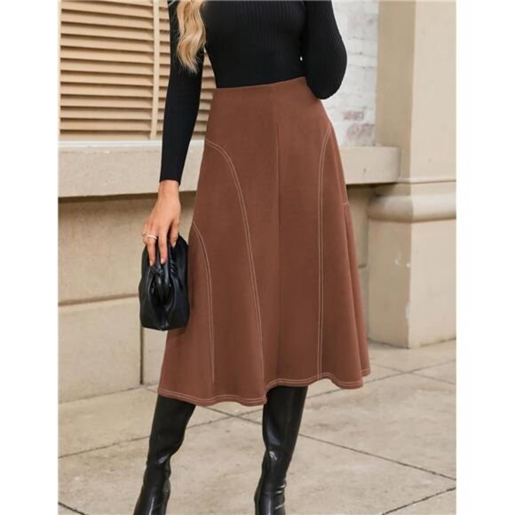 Women's Midi Skirt High Waist A Line Skirt Burnt - Picture 5 of 5